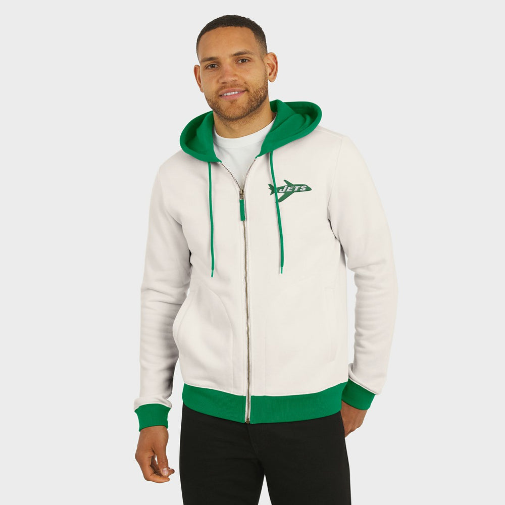 New York Jets Darius Rucker Collection Distressed Graphics Full-Zip Hoodie Cream