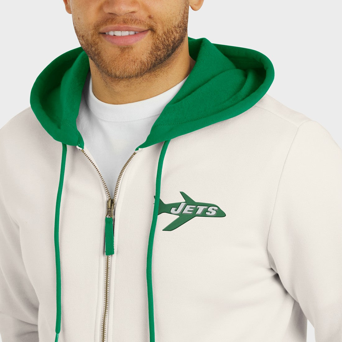 New York Jets Darius Rucker Collection Distressed Graphics Full-Zip Hoodie Cream