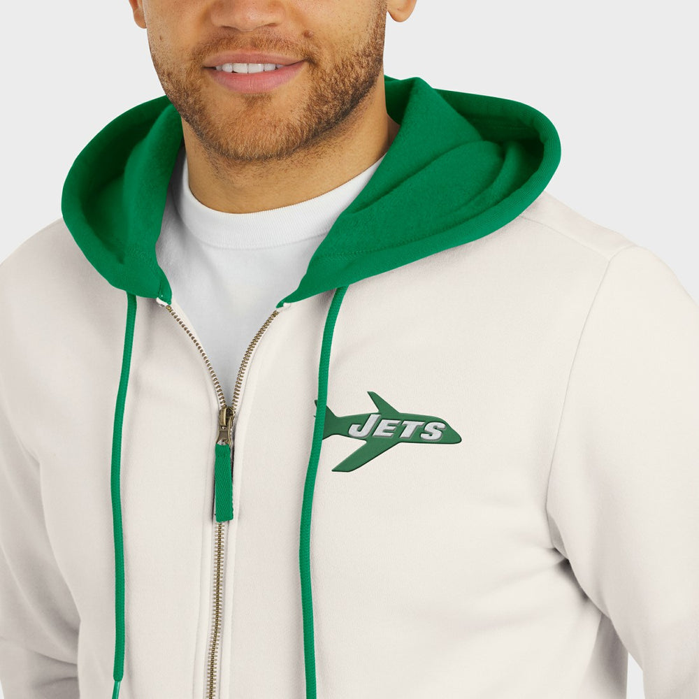New York Jets Darius Rucker Collection Distressed Graphics Full-Zip Hoodie Cream