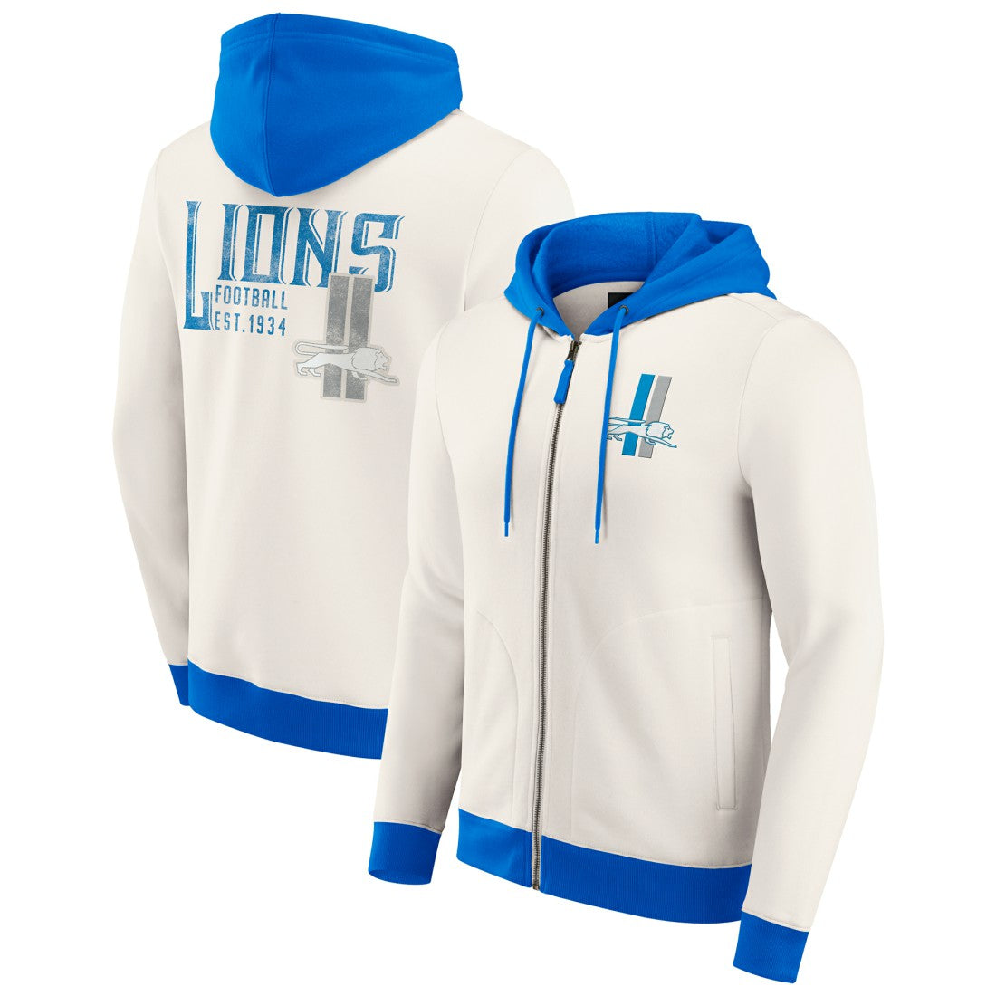 Detroit Lions Darius Rucker Collection Distressed Graphics Full-Zip Hoodie Cream
