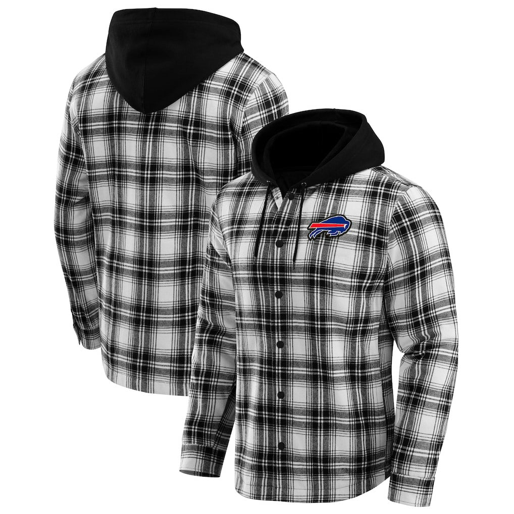Buffalo Bills NFL x Darius Rucker Collection Plaid Flannel Quilted Full-Snap Hooded Shacket Black