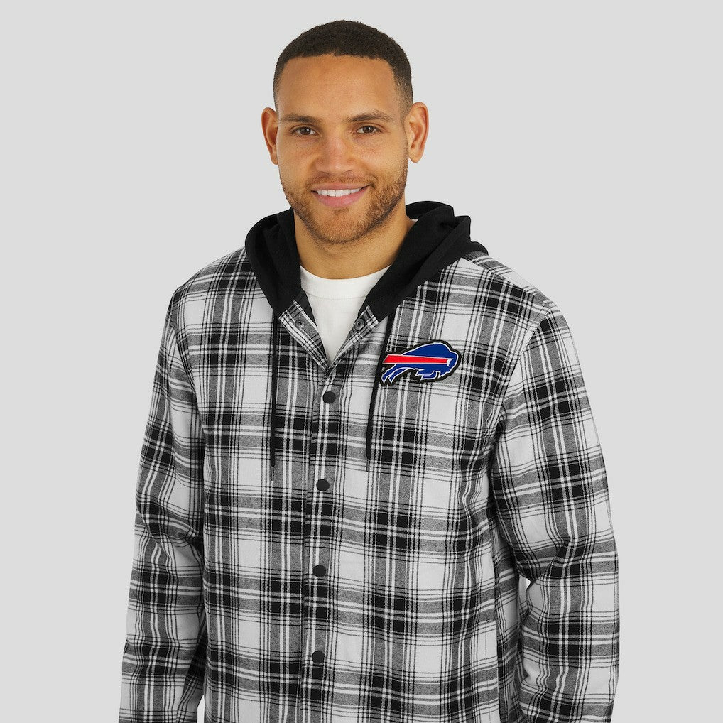 Buffalo Bills NFL x Darius Rucker Collection Plaid Flannel Quilted Full-Snap Hooded Shacket Black