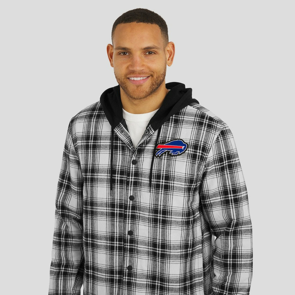 Buffalo Bills NFL x Darius Rucker Collection Plaid Flannel Quilted Full-Snap Hooded Shacket Black