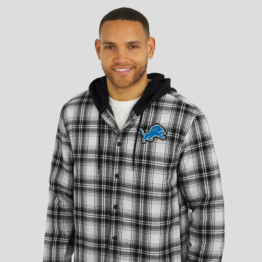 Detroit Lions NFL x Darius Rucker Collection Plaid Flannel Quilted Full-Snap Hooded Shacket Black