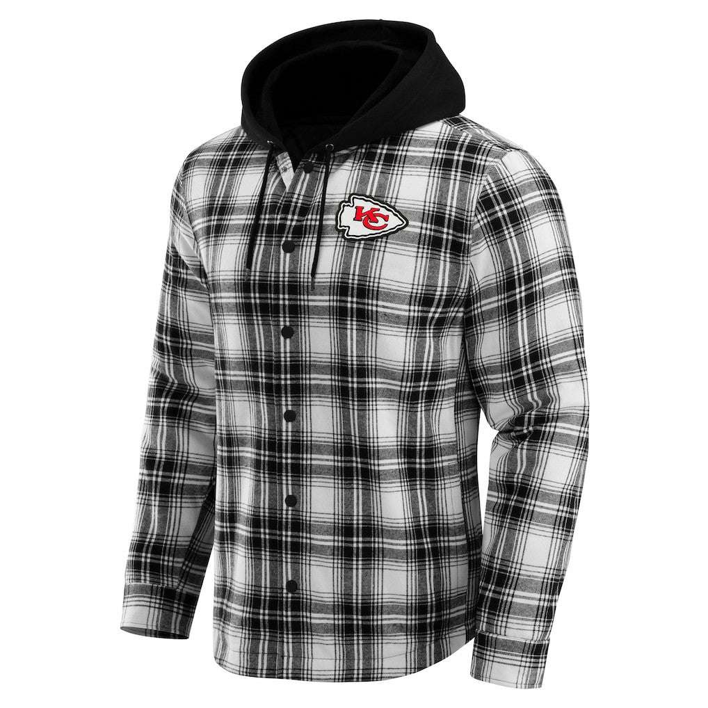 Kansas City Chiefs NFL x Darius Rucker Collection Plaid Flannel Quilted Full-Snap Hooded Shacket Black