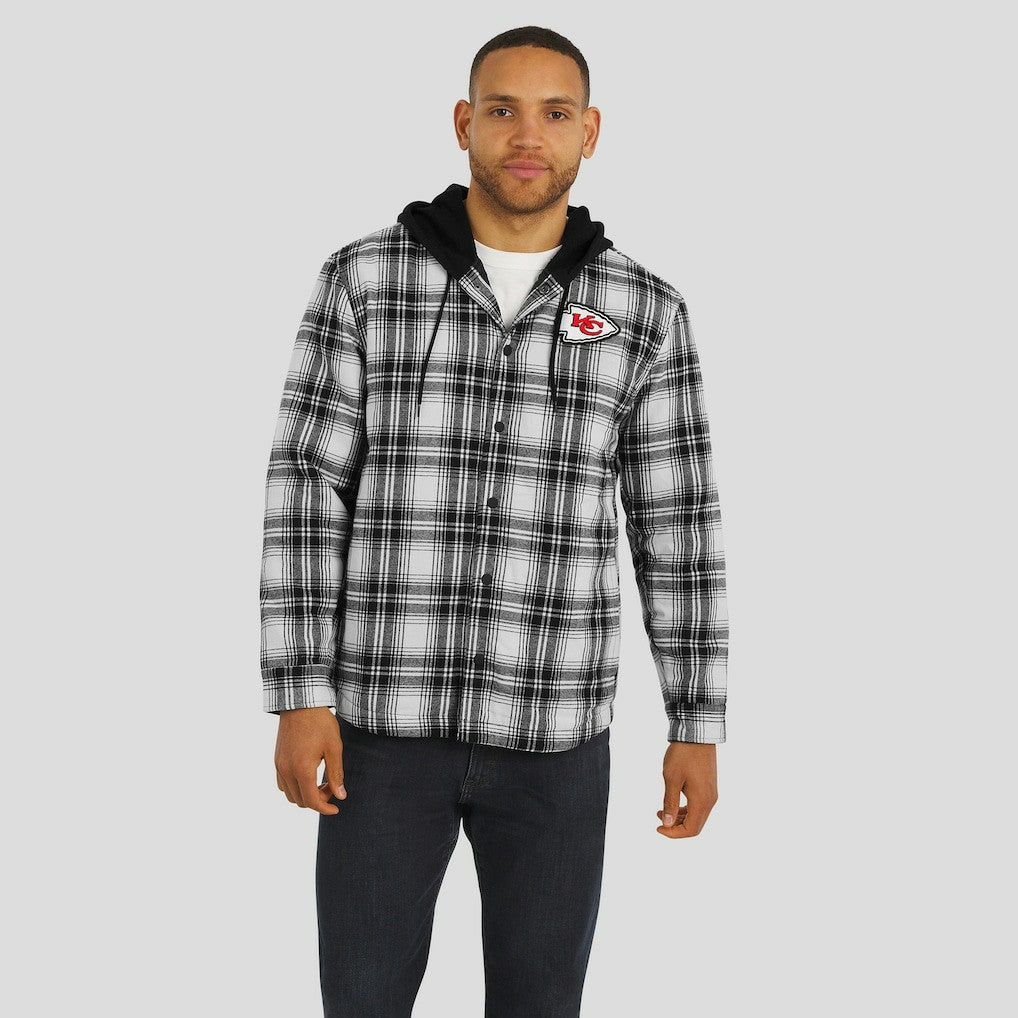 Kansas City Chiefs NFL x Darius Rucker Collection Plaid Flannel Quilted Full-Snap Hooded Shacket Black