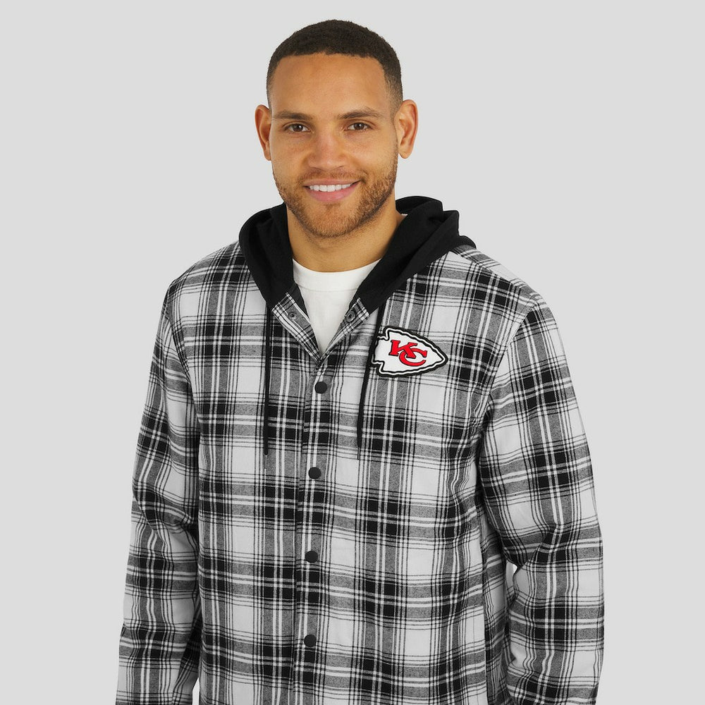 Kansas City Chiefs NFL x Darius Rucker Collection Plaid Flannel Quilted Full-Snap Hooded Shacket Black
