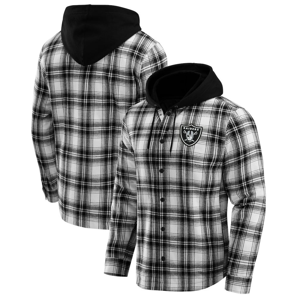Las Vegas Raiders NFL x Darius Rucker Collection Plaid Flannel Quilted Full-Snap Hooded Shacket Black