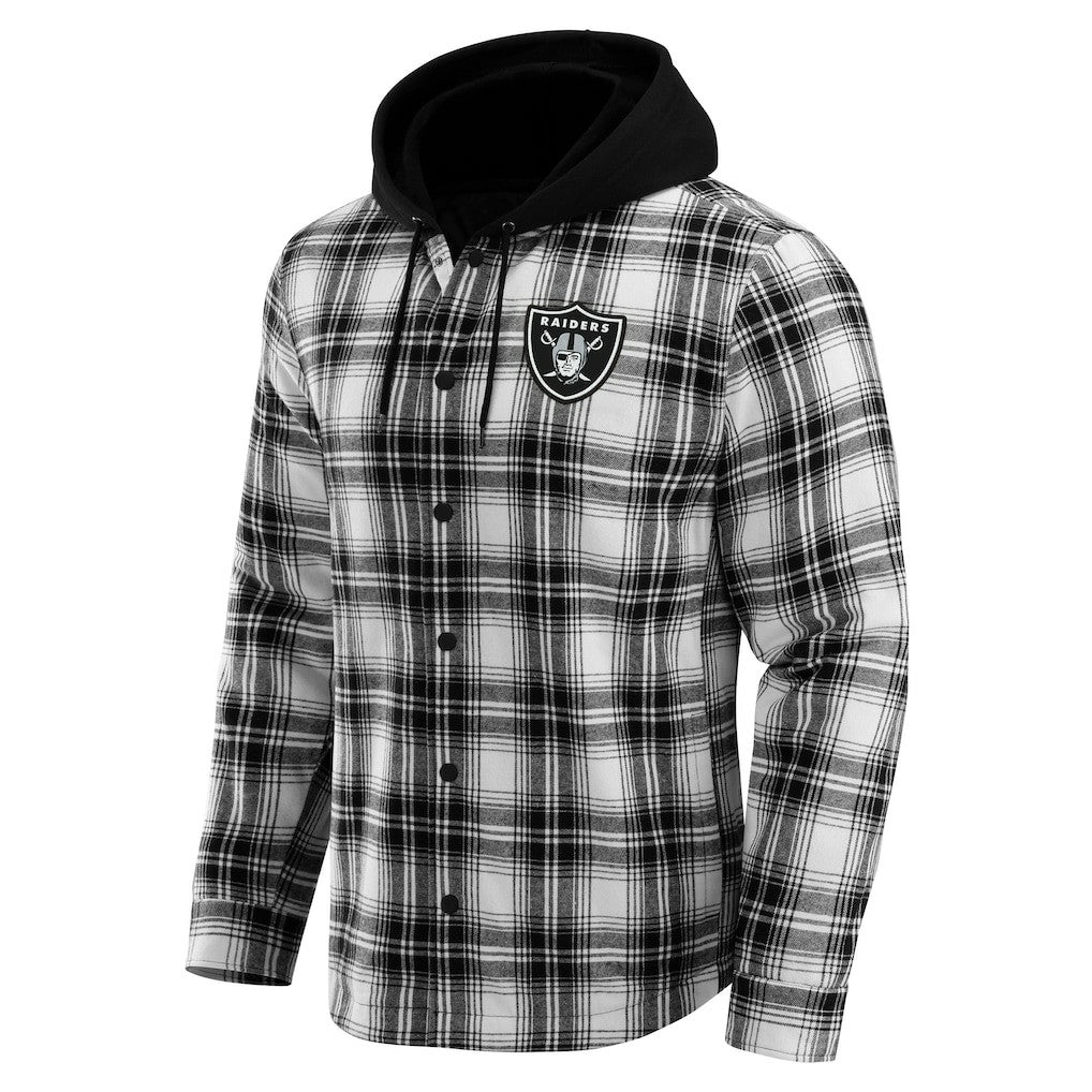 Las Vegas Raiders NFL x Darius Rucker Collection Plaid Flannel Quilted Full-Snap Hooded Shacket Black