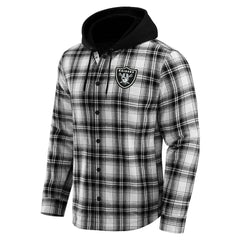 Las Vegas Raiders NFL x Darius Rucker Collection Plaid Flannel Quilted Full-Snap Hooded Shacket Black