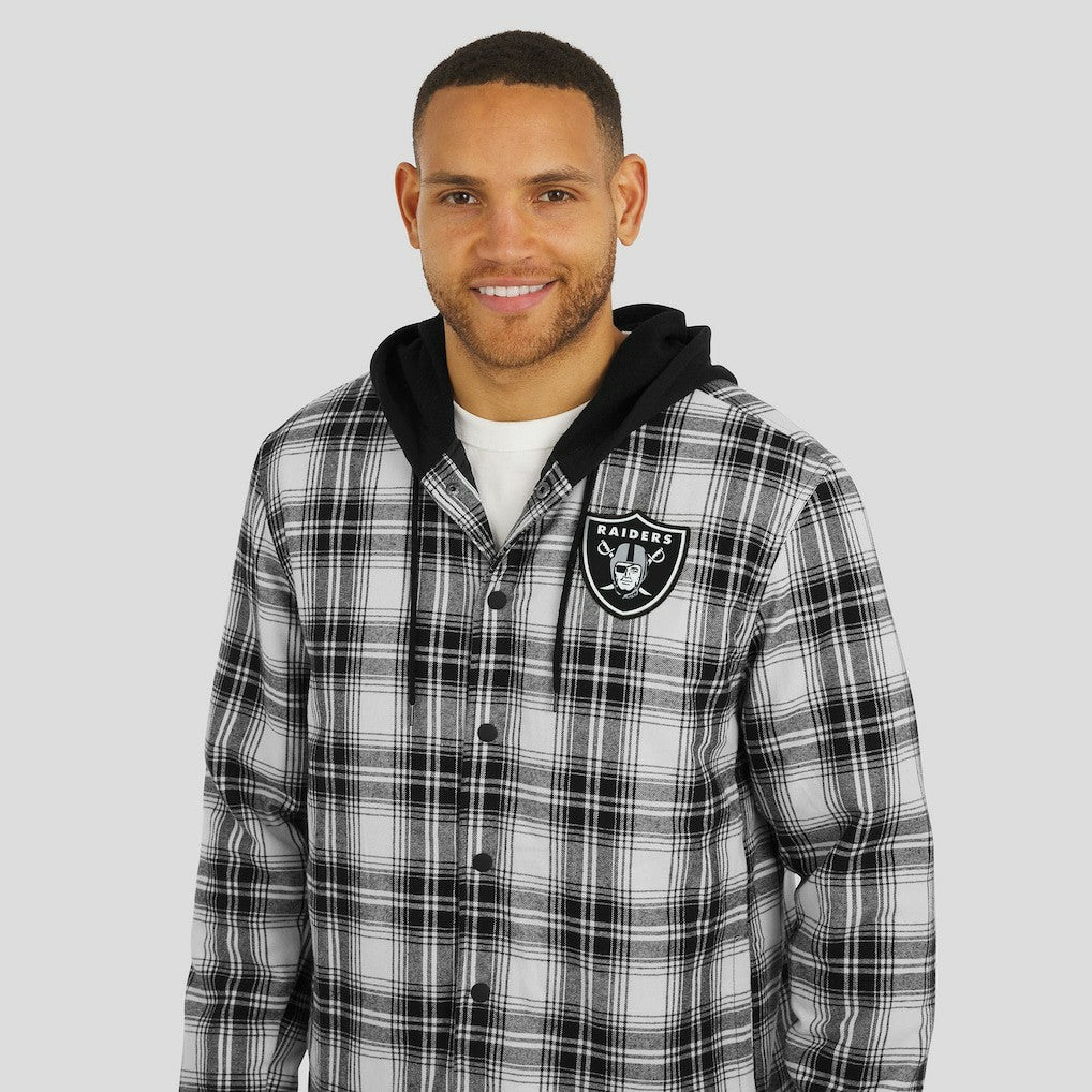 Las Vegas Raiders NFL x Darius Rucker Collection Plaid Flannel Quilted Full-Snap Hooded Shacket Black
