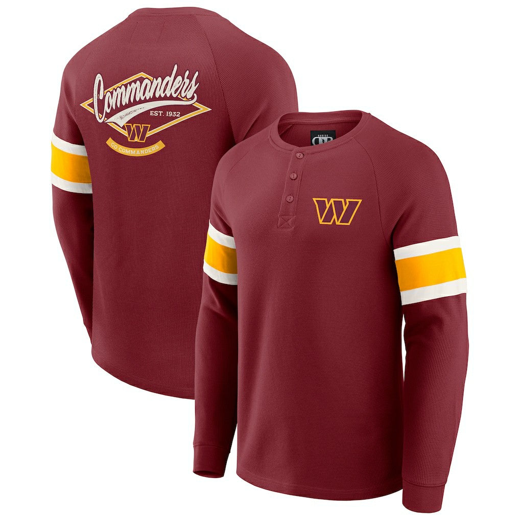 Washington Commanders Darius Rucker Collection Waffle-Knit Raglan Long Sleeve Henley T-Shirt Burgundy