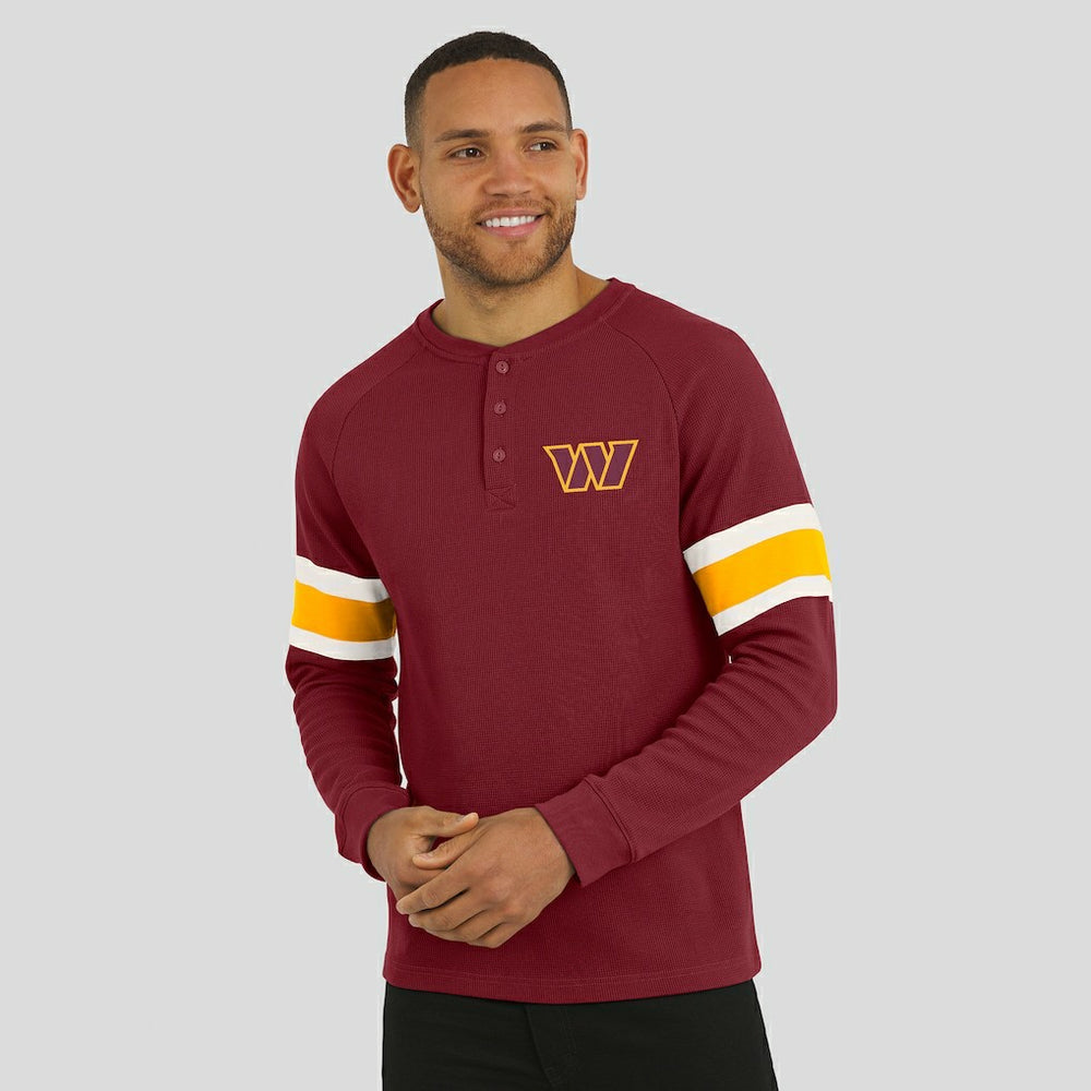 Washington Commanders Darius Rucker Collection Waffle-Knit Raglan Long Sleeve Henley T-Shirt Burgundy