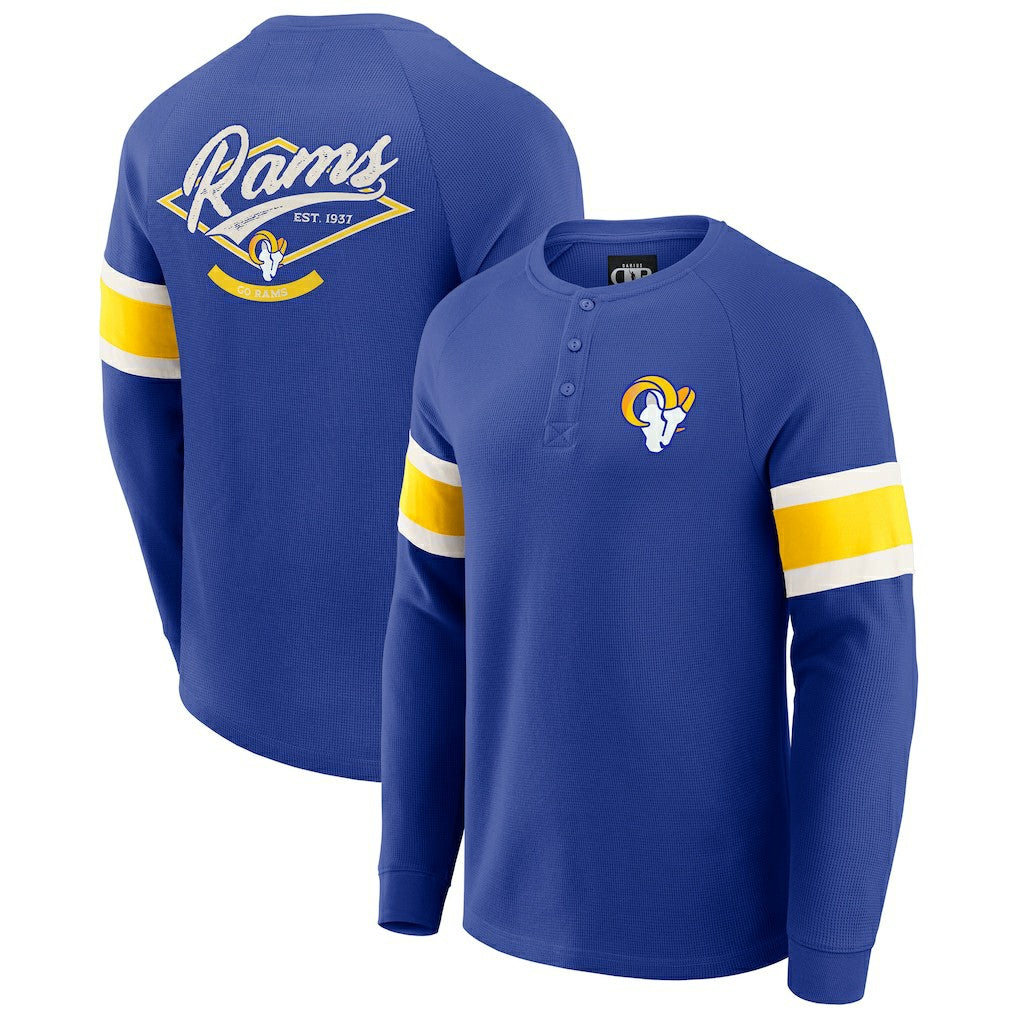 Los Angeles Rams Darius Rucker Collection Waffle-Knit Raglan Long Sleeve Henley T-Shirt Royal