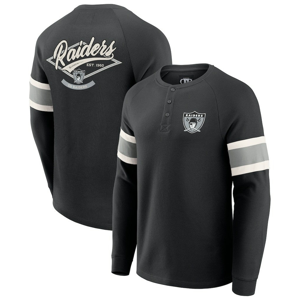 Las Vegas Raiders Darius Rucker Collection Waffle-Knit Raglan Long Sleeve Henley T-Shirt Black