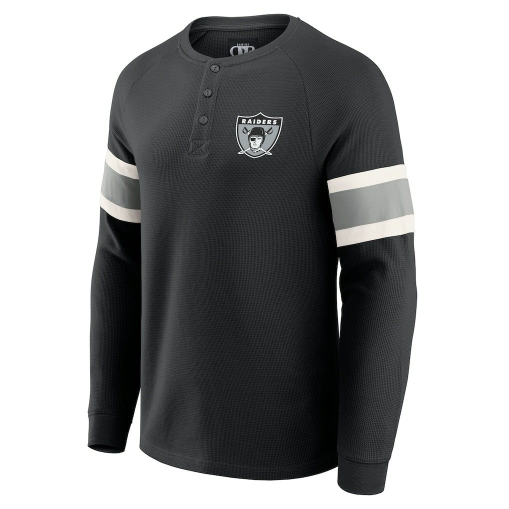 Las Vegas Raiders Darius Rucker Collection Waffle-Knit Raglan Long Sleeve Henley T-Shirt Black