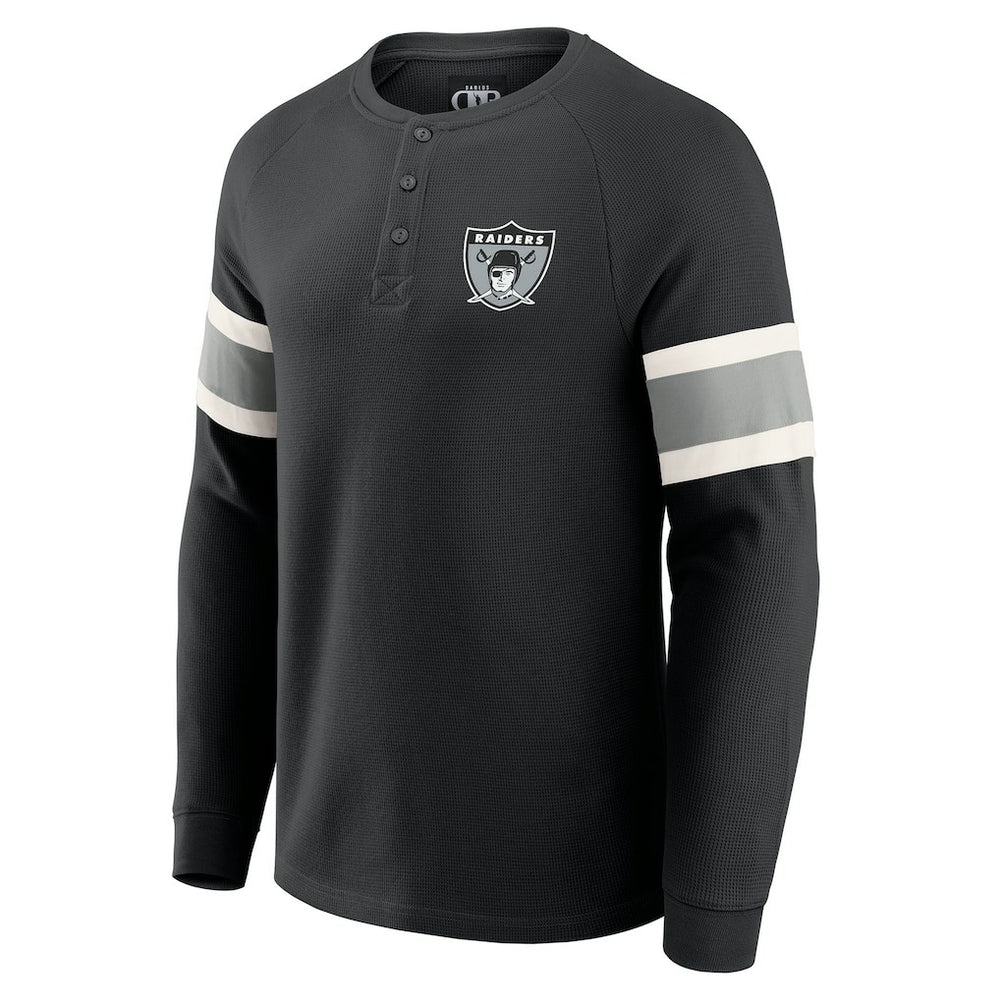 Las Vegas Raiders Darius Rucker Collection Waffle-Knit Raglan Long Sleeve Henley T-Shirt Black
