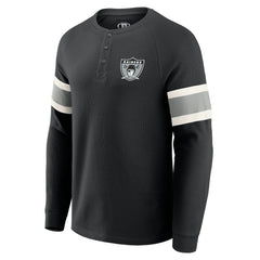 Las Vegas Raiders Darius Rucker Collection Waffle-Knit Raglan Long Sleeve Henley T-Shirt Black
