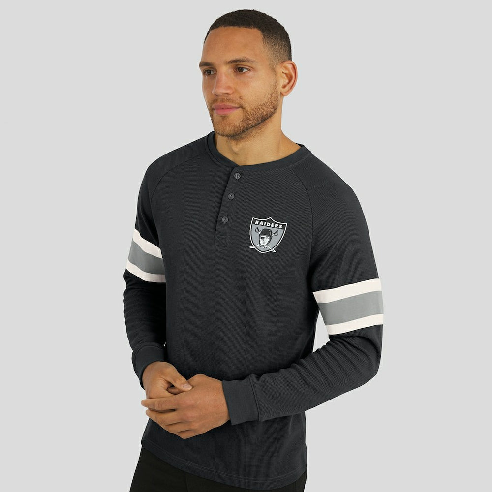 Las Vegas Raiders Darius Rucker Collection Waffle-Knit Raglan Long Sleeve Henley T-Shirt Black