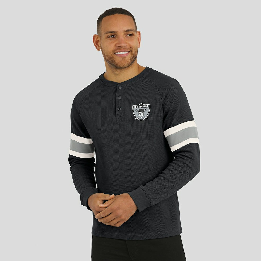 Las Vegas Raiders Darius Rucker Collection Waffle-Knit Raglan Long Sleeve Henley T-Shirt Black