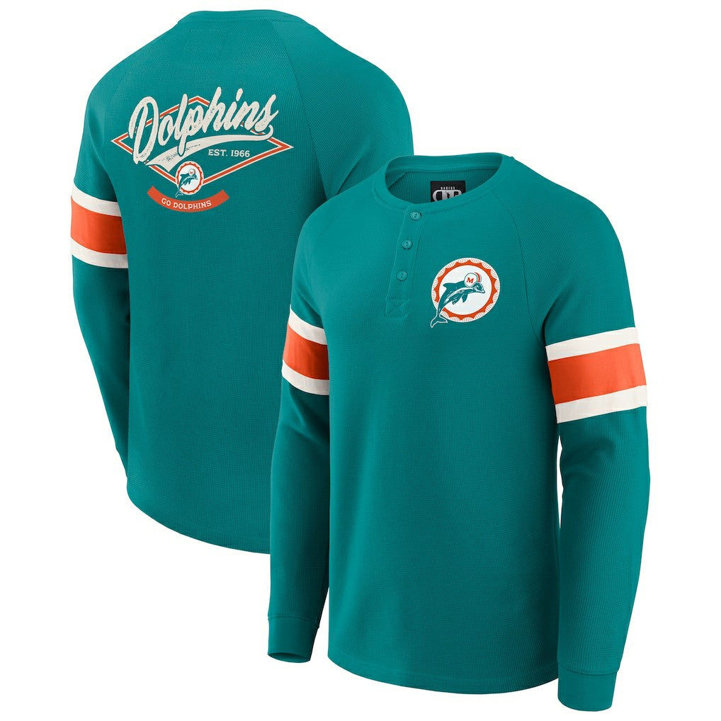 Miami Dolphins Darius Rucker Collection Waffle-Knit Raglan Long Sleeve Henley T-Shirt Aqua