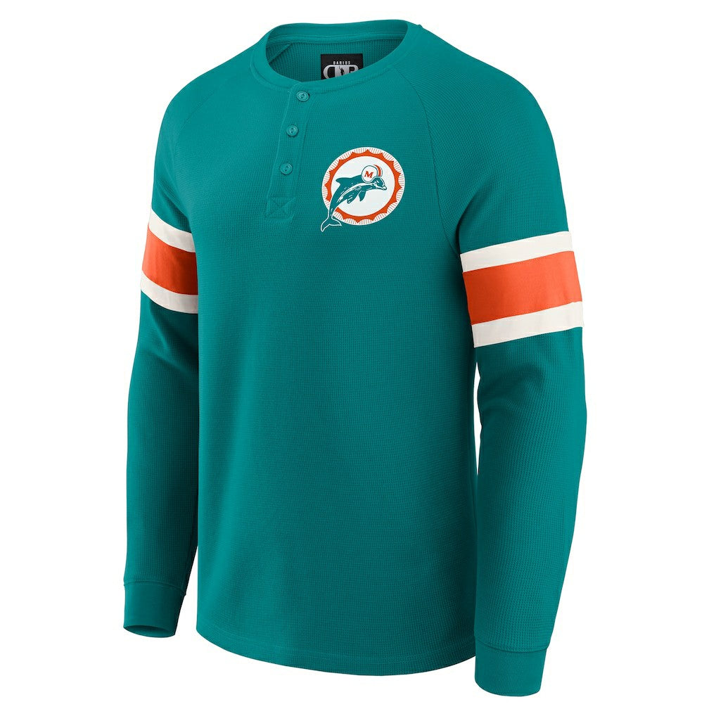 Miami Dolphins Darius Rucker Collection Waffle-Knit Raglan Long Sleeve Henley T-Shirt Aqua