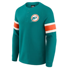 Miami Dolphins Darius Rucker Collection Waffle-Knit Raglan Long Sleeve Henley T-Shirt Aqua