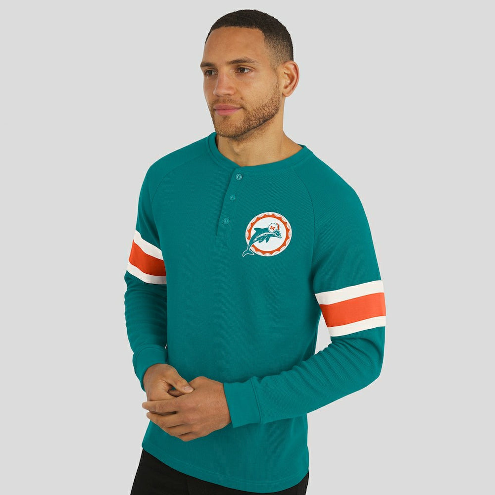 Miami Dolphins Darius Rucker Collection Waffle-Knit Raglan Long Sleeve Henley T-Shirt Aqua