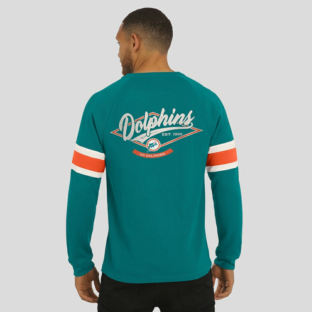 Miami Dolphins Darius Rucker Collection Waffle-Knit Raglan Long Sleeve Henley T-Shirt Aqua