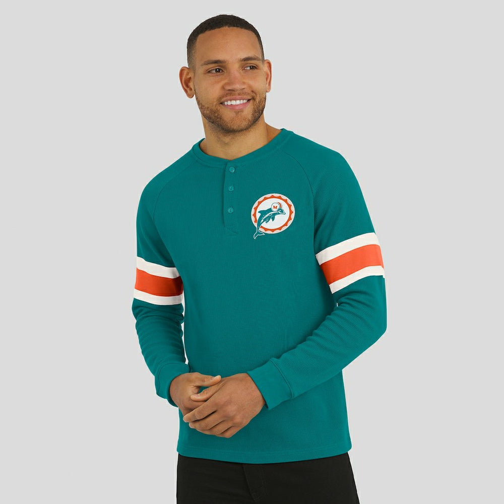 Miami Dolphins Darius Rucker Collection Waffle-Knit Raglan Long Sleeve Henley T-Shirt Aqua