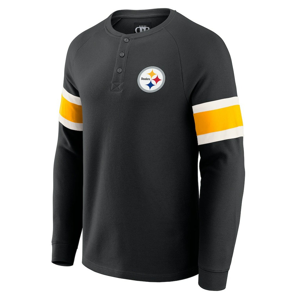 Pittsburgh Steelers Darius Rucker Collection Waffle-Knit Raglan Long Sleeve Henley T-Shirt Black