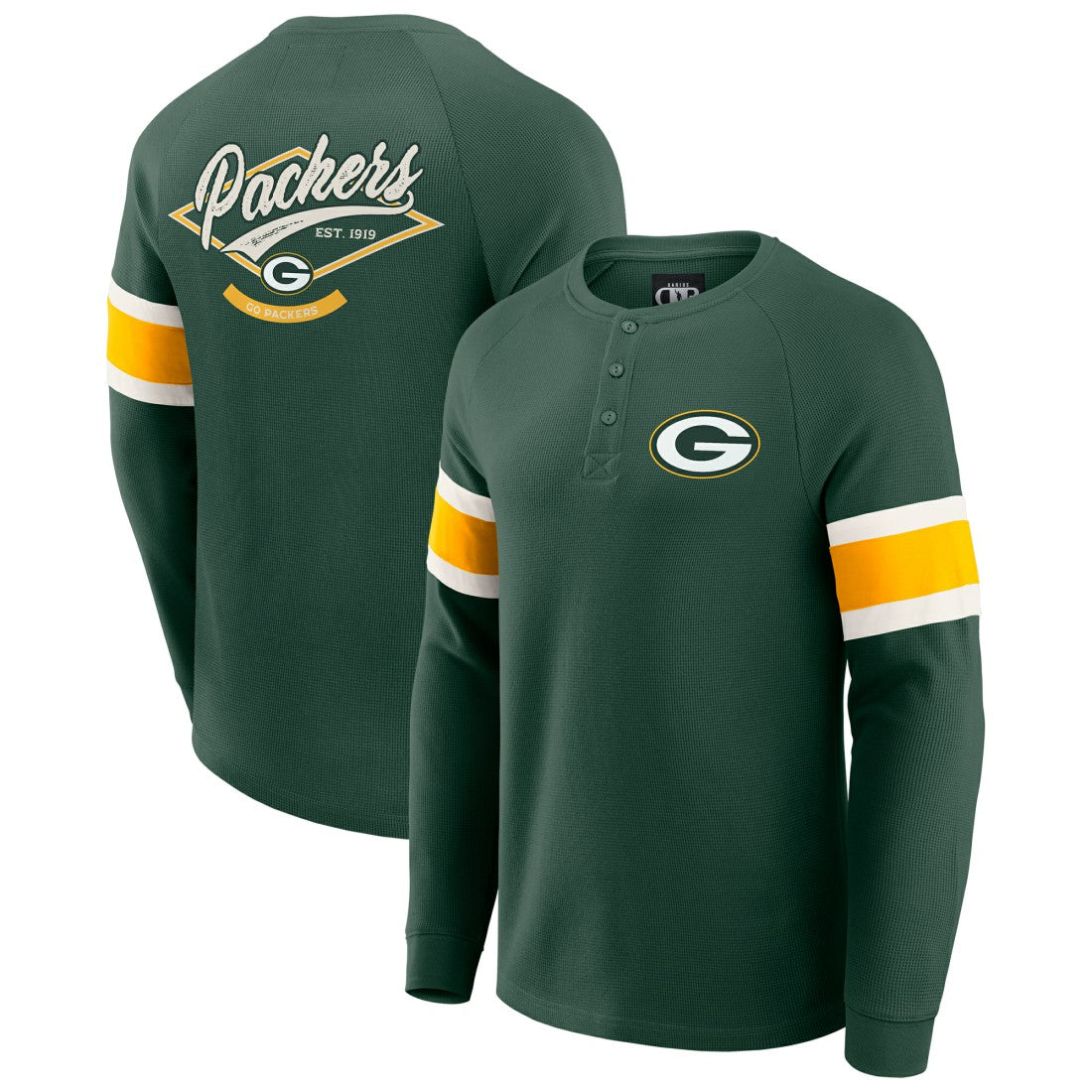 Green Bay Packers Darius Rucker Collection Waffle-Knit Raglan Long Sleeve Henley T-Shirt Green