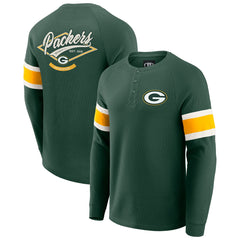 Green Bay Packers Darius Rucker Collection Waffle-Knit Raglan Long Sleeve Henley T-Shirt Green