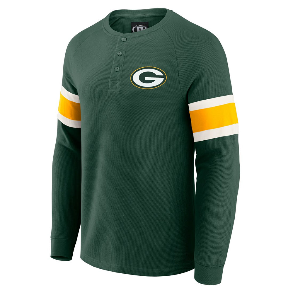 Green Bay Packers Darius Rucker Collection Waffle-Knit Raglan Long Sleeve Henley T-Shirt Green