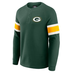 Green Bay Packers Darius Rucker Collection Waffle-Knit Raglan Long Sleeve Henley T-Shirt Green