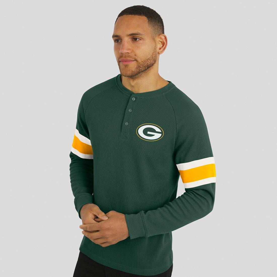 Green Bay Packers Darius Rucker Collection Waffle-Knit Raglan Long Sleeve Henley T-Shirt Green