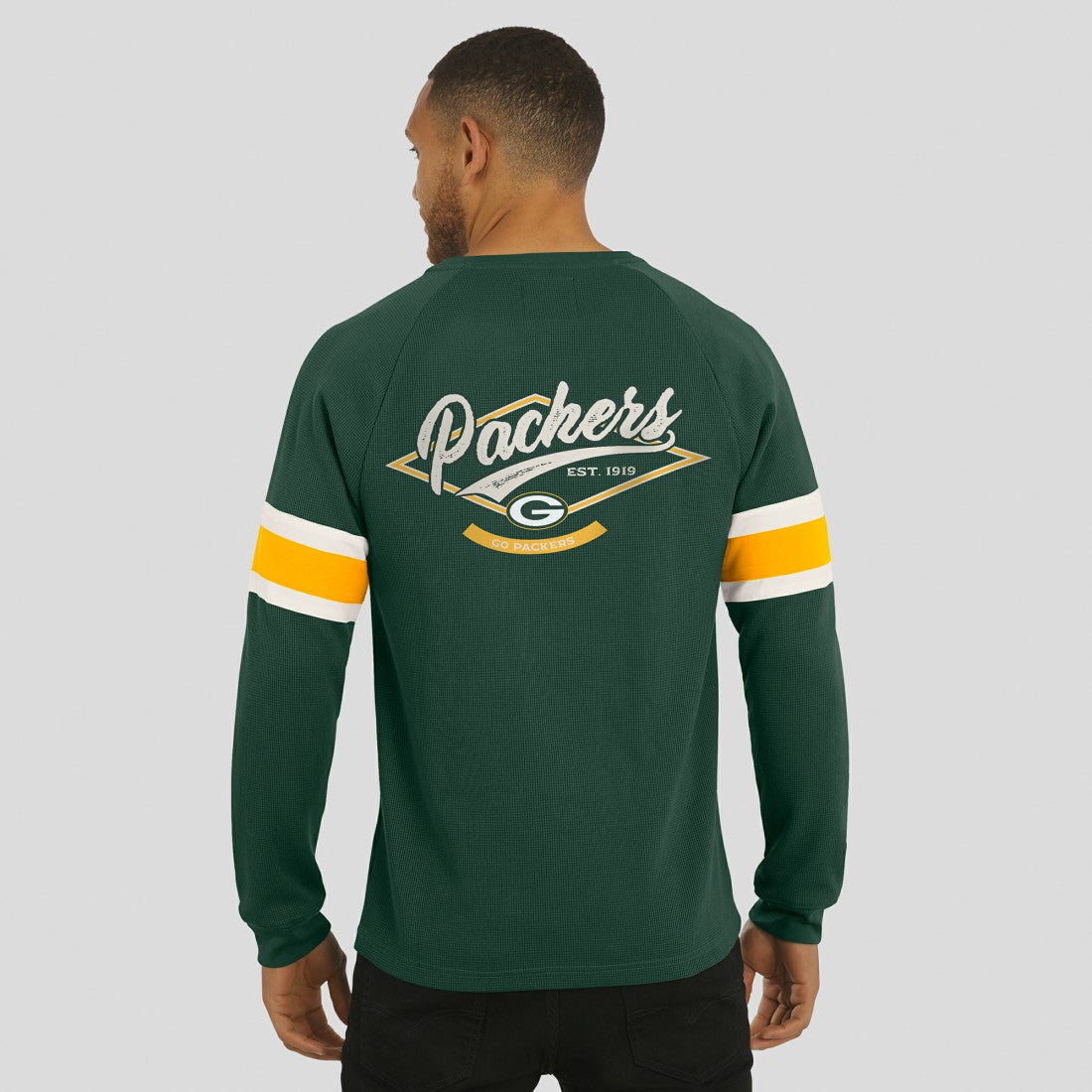 Green Bay Packers Darius Rucker Collection Waffle-Knit Raglan Long Sleeve Henley T-Shirt Green