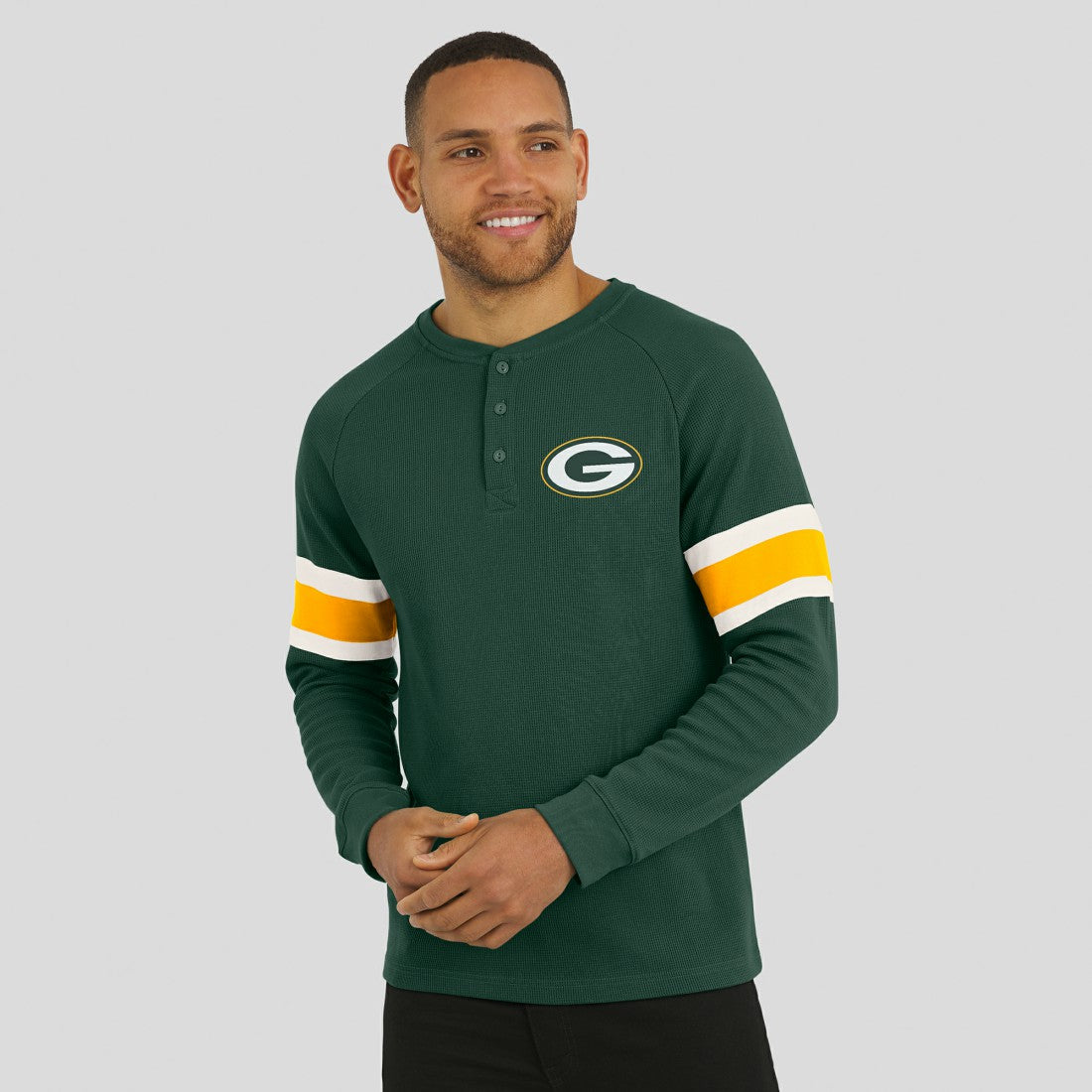 Green Bay Packers Darius Rucker Collection Waffle-Knit Raglan Long Sleeve Henley T-Shirt Green
