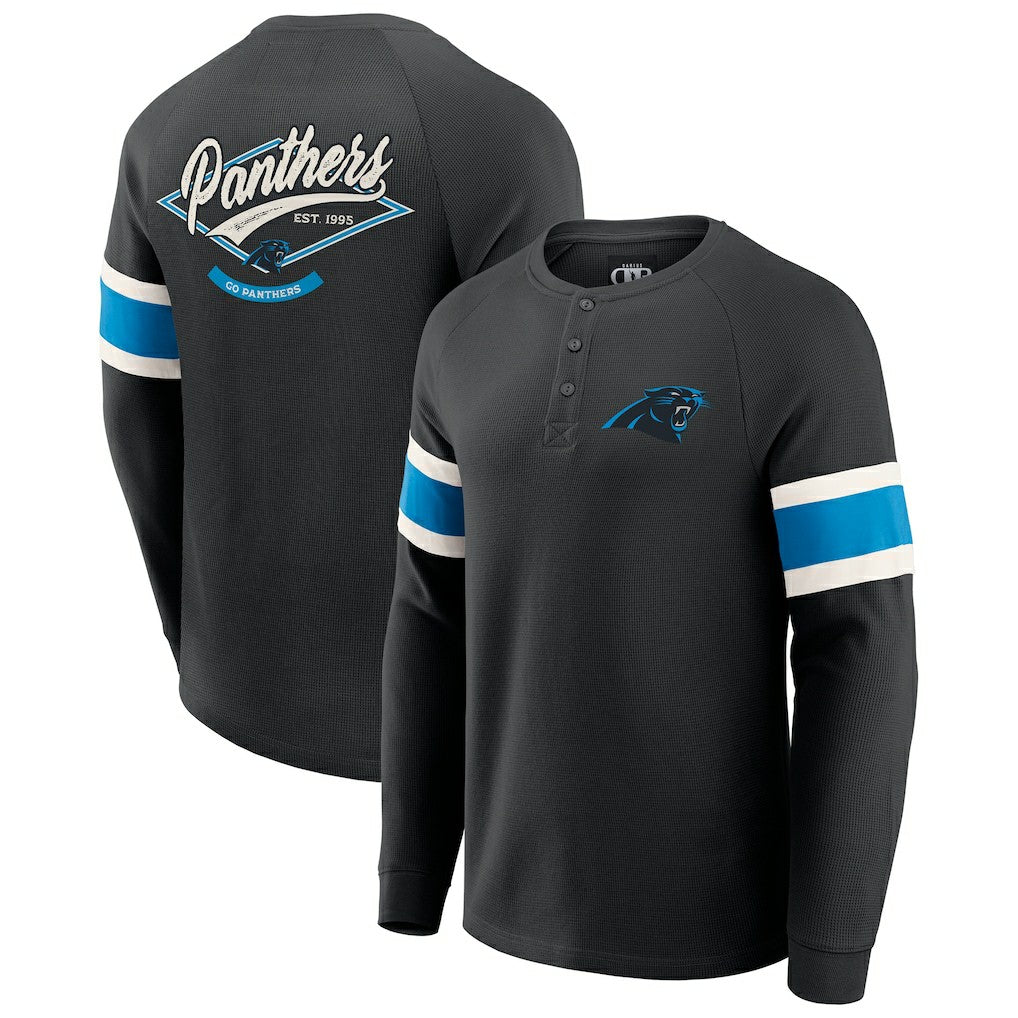 Carolina Panthers Darius Rucker Collection Waffle-Knit Raglan Long Sleeve Henley T-Shirt Black