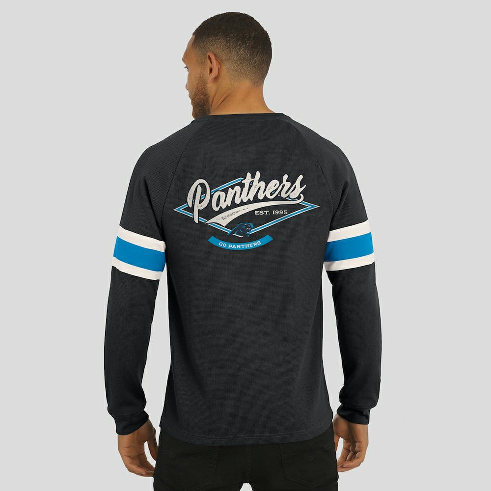 Carolina Panthers Darius Rucker Collection Waffle-Knit Raglan Long Sleeve Henley T-Shirt Black