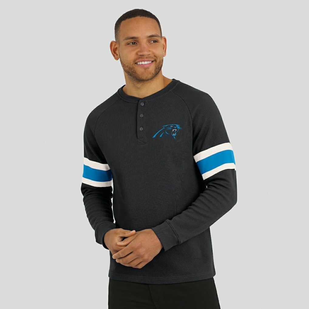 Carolina Panthers Darius Rucker Collection Waffle-Knit Raglan Long Sleeve Henley T-Shirt Black