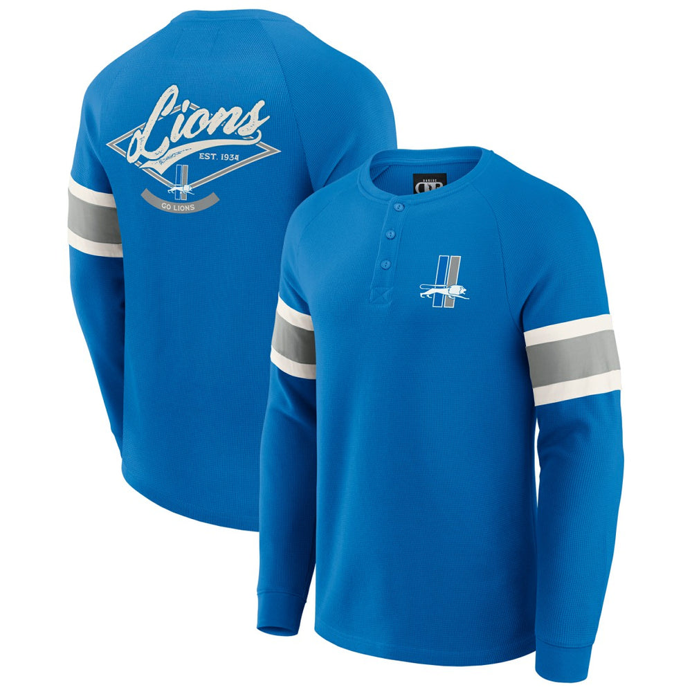 Detroit Lions Darius Rucker Collection Waffle-Knit Raglan Long Sleeve Henley T-Shirt Blue