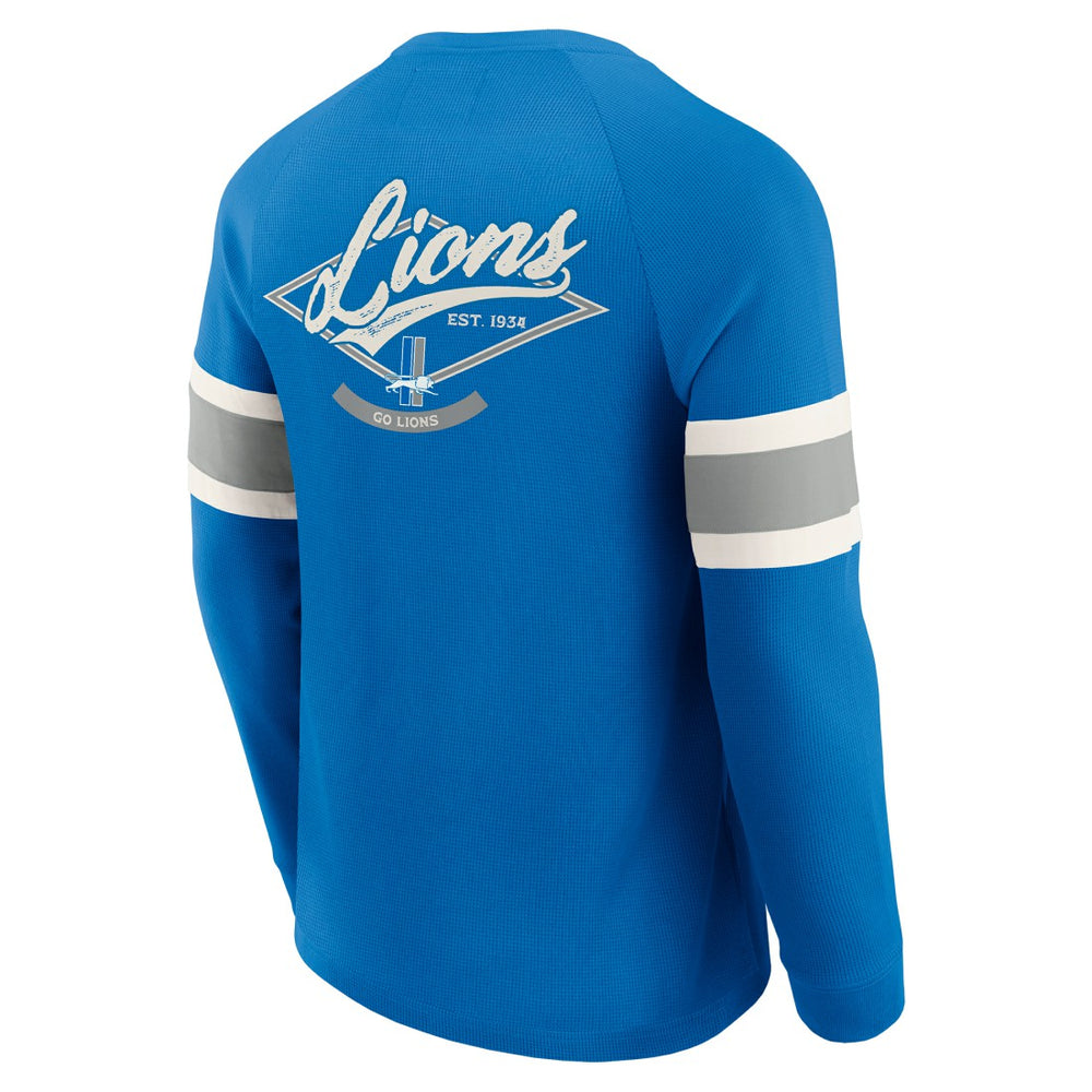 Detroit Lions Darius Rucker Collection Waffle-Knit Raglan Long Sleeve Henley T-Shirt Blue