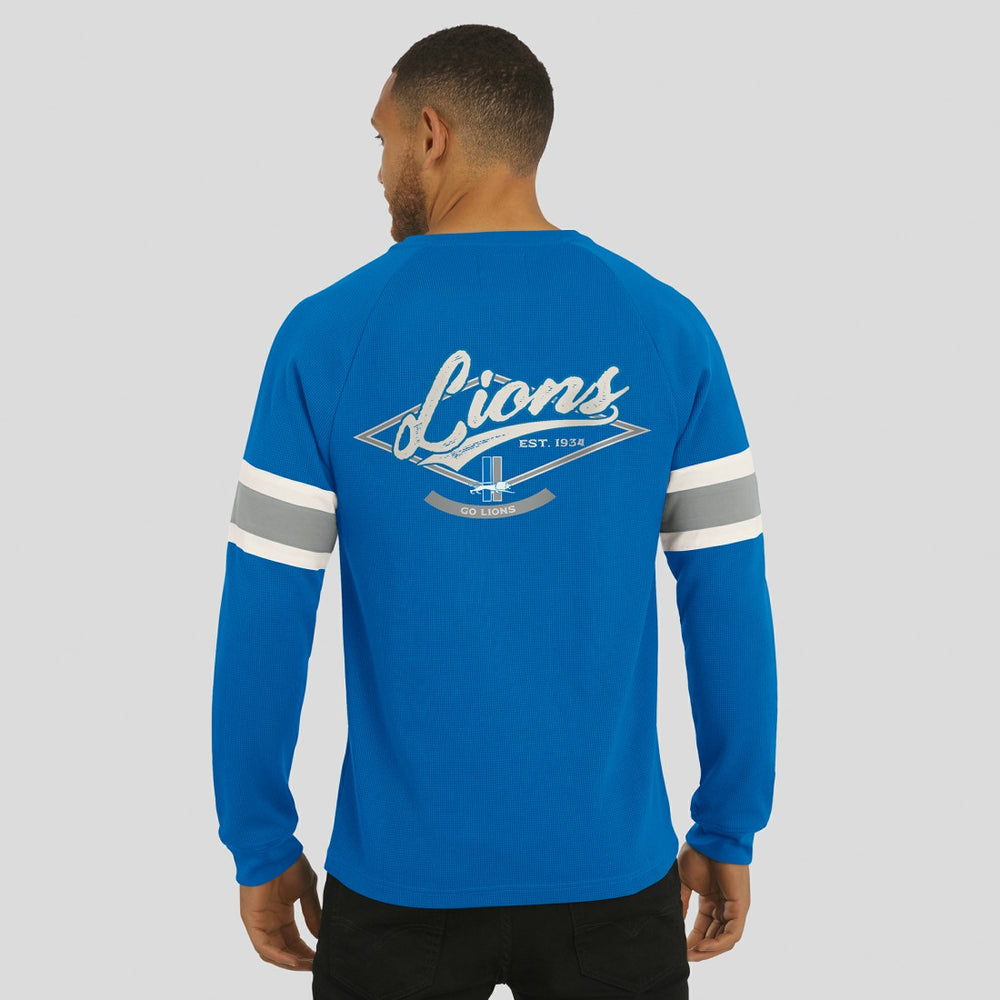 Detroit Lions Darius Rucker Collection Waffle-Knit Raglan Long Sleeve Henley T-Shirt Blue