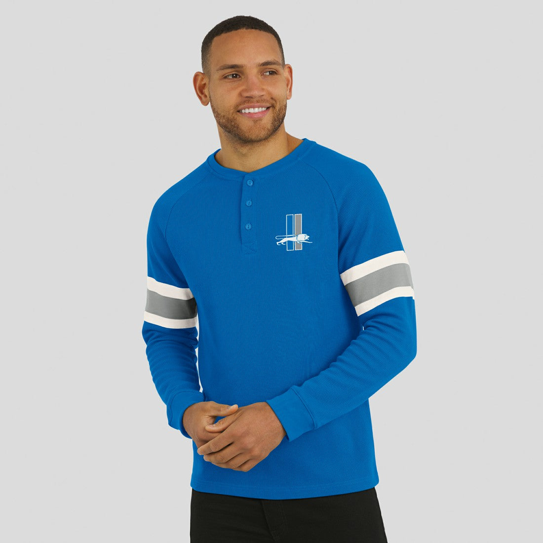 Detroit Lions Darius Rucker Collection Waffle-Knit Raglan Long Sleeve Henley T-Shirt Blue