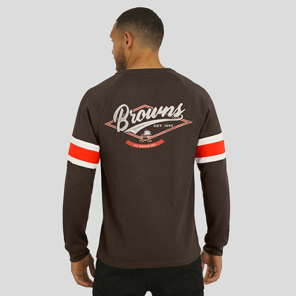 Cleveland Browns Darius Rucker Collection Waffle-Knit Raglan Long Sleeve Henley T-Shirt Brown