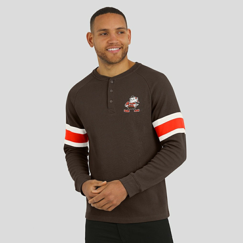 Cleveland Browns Darius Rucker Collection Waffle-Knit Raglan Long Sleeve Henley T-Shirt Brown