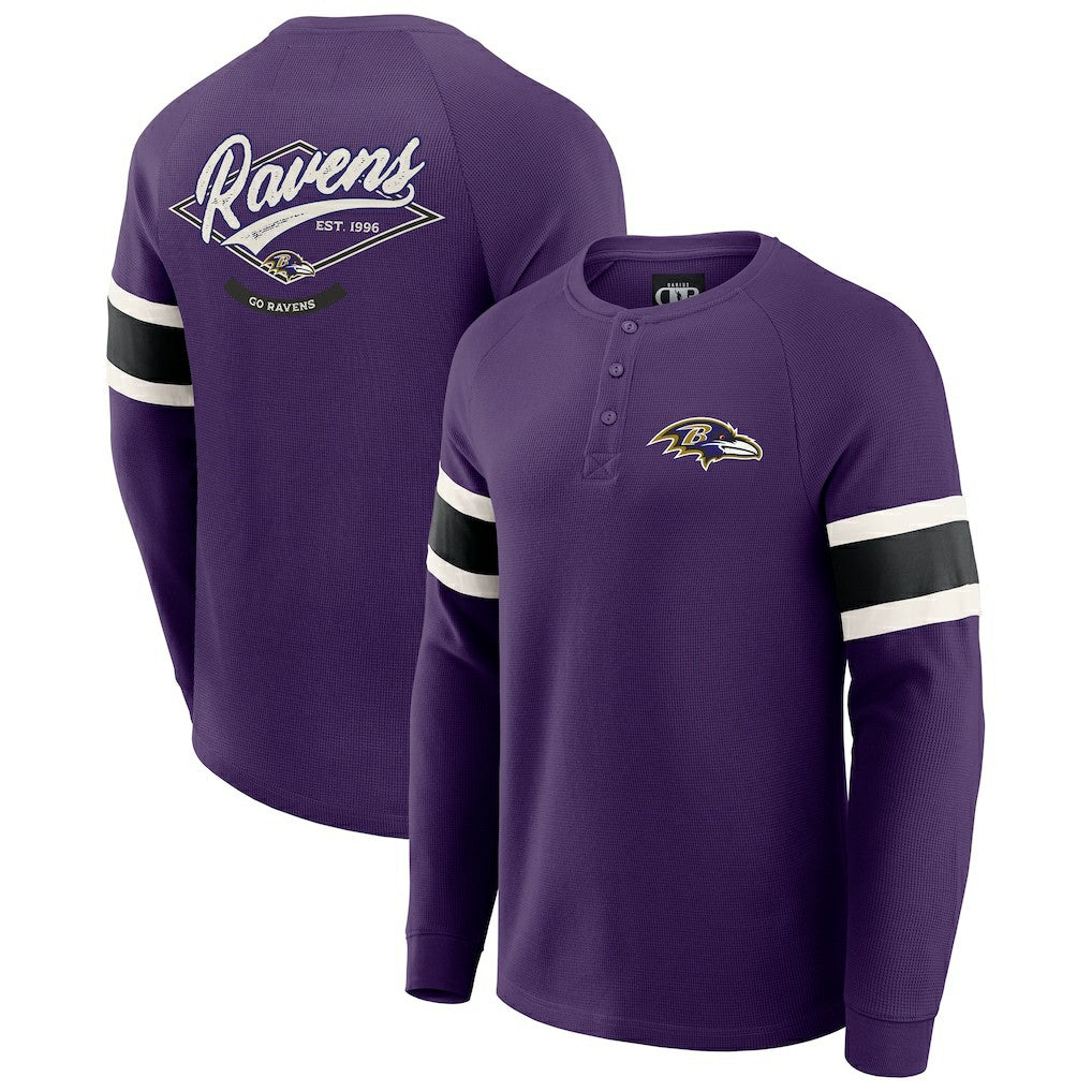 Baltimore Ravens Darius Rucker Collection Waffle-Knit Raglan Long Sleeve Henley T-Shirt Purple