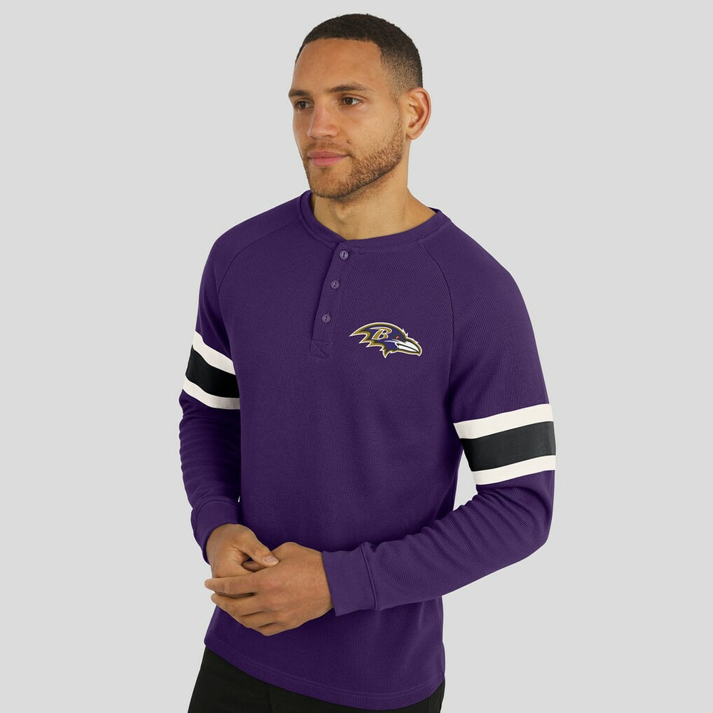 Baltimore Ravens Darius Rucker Collection Waffle-Knit Raglan Long Sleeve Henley T-Shirt Purple