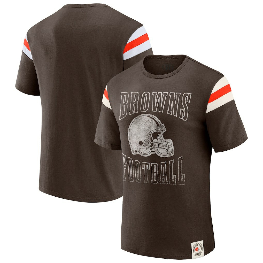 Cleveland Browns Darius Rucker Collection Football Stripe Sleeve T-Shirt Brown